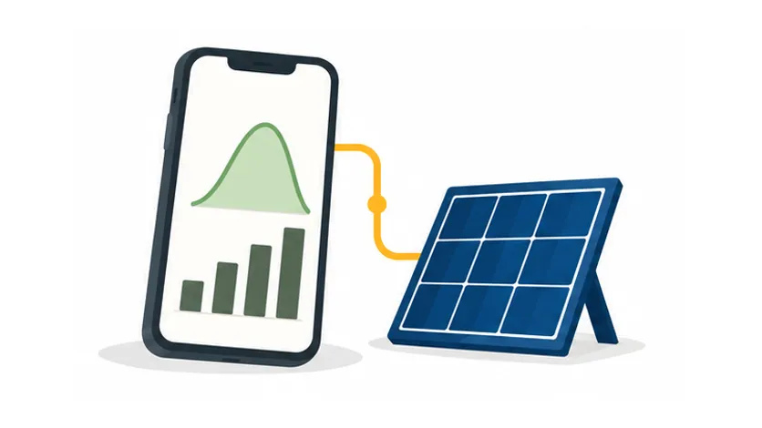 Illustration of a phone monitoring solar panel generation