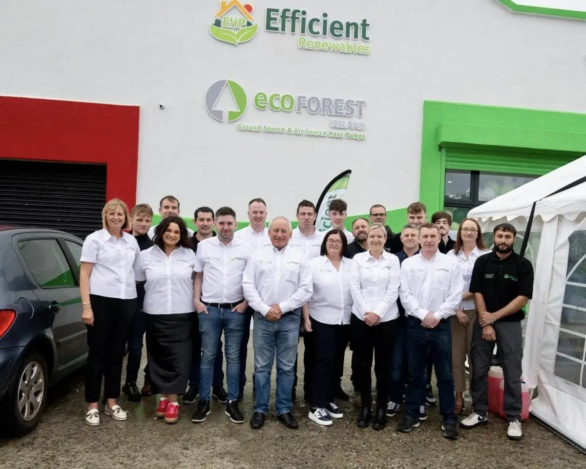 The Efficient Renewables team outside the Newtowncunningham showroom